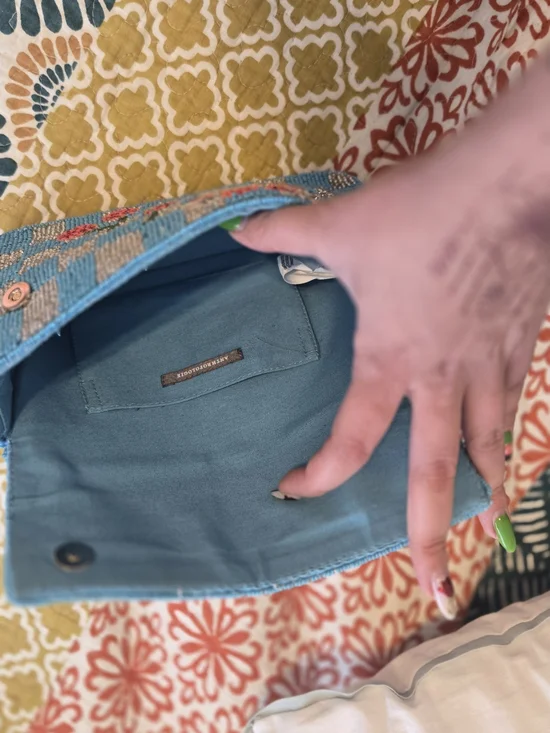 Anthropologie Blue Beaded Cherry Appliqué Shoulder Bag - Picture 4 of 6